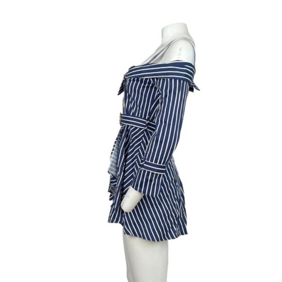 Cold Shoulder Striped Dress Blue/White - Picture 2 of 3